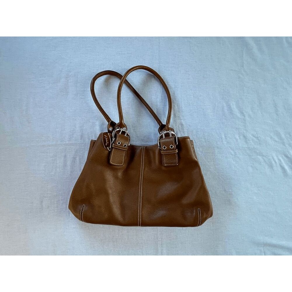 Tignanello Brown Leather Purse/Handbag Medium Size, Magnetic Closure, Buckles